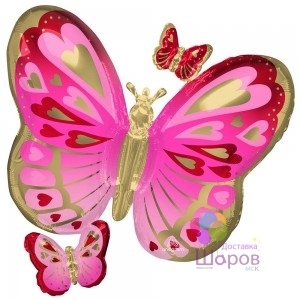 Шар Фигура "Бабочки Сердца Pink GoldRed"
