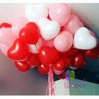Воздушные шары под потолок «Сердца, Ассорти»